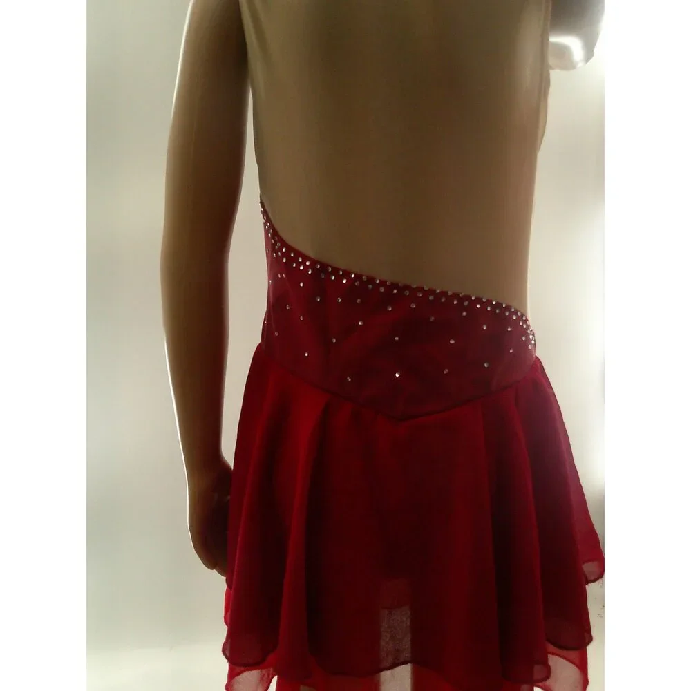 Pre-Owned Dance Costume Medium Child Red ieffiel Lyrical Ballet Ice Skating Rhi